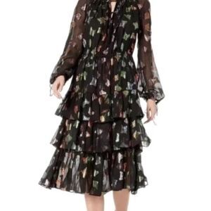 The Kooples Black Maxi Dress Butterfly Long  Sleeve Sundress - Size 3 Sheer NWOT